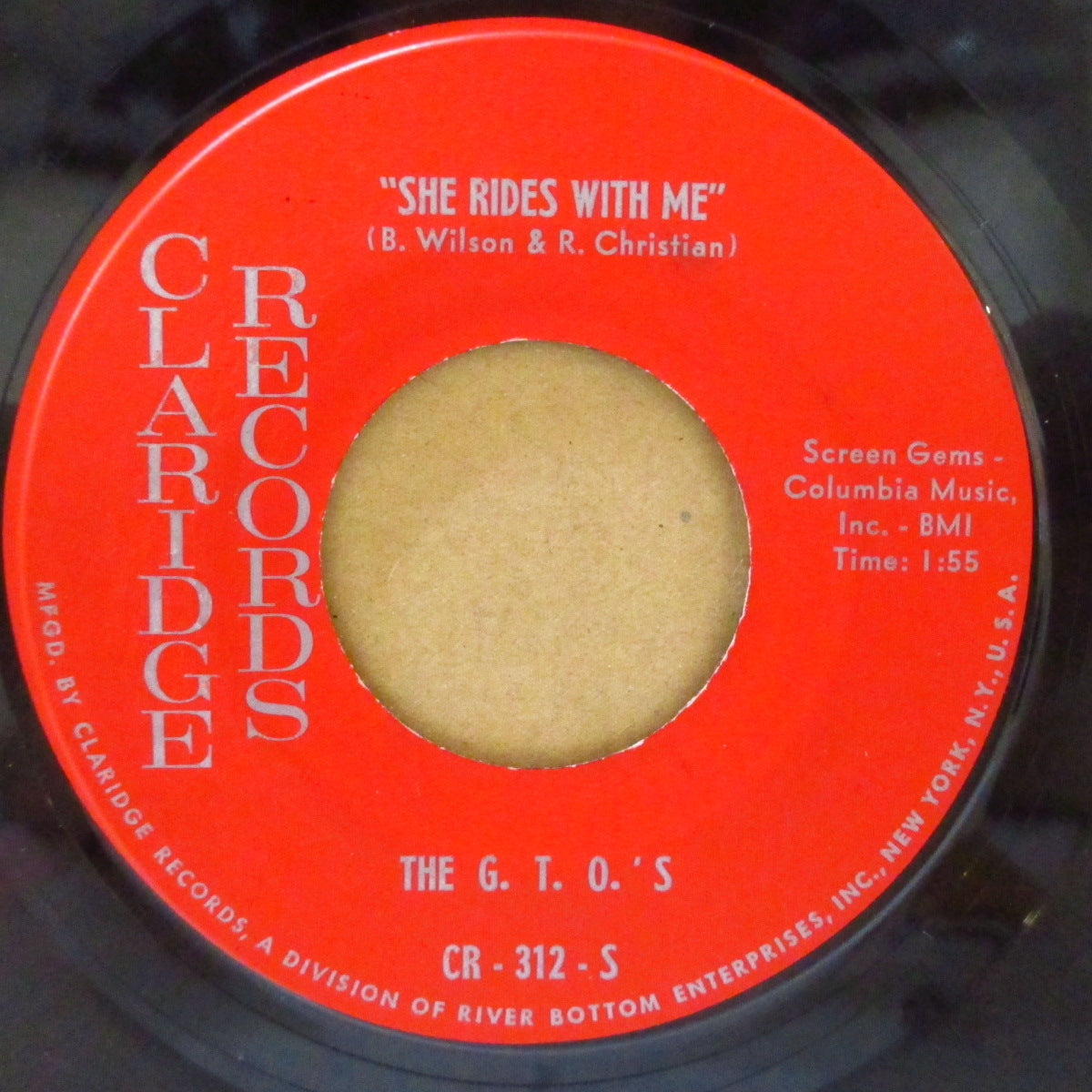 G.T.O.'S, THE (=Joey & The Continentals) - She Rides With Me / Rudy Vadoo (US '66 再発品番「CR-312-S」G.T.O.'S名義 7インチ( ブライアン・ウィルソン作サーフポップ名曲の翌年ガレージ・サーフ調カバー！