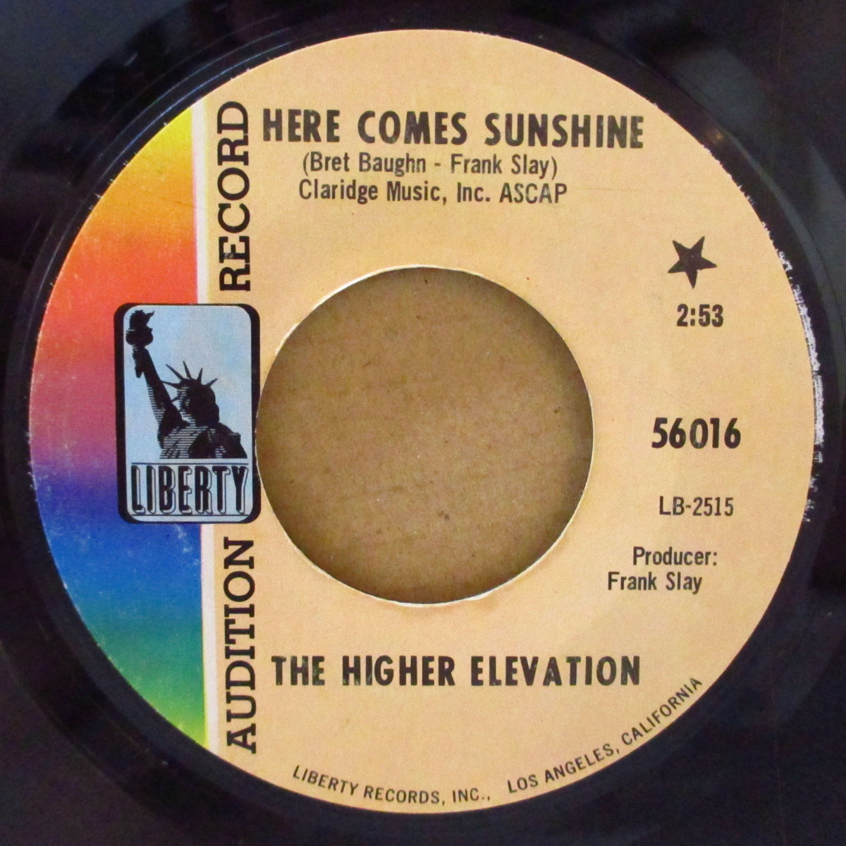 HIGHER ELEVATION, THE (ザ・ハイアー・エレヴェーション)  - Here Comes Sunshine (US '68 プロモ・ラベ7インチ)美メロ・バブルガム・サイケ・ポップ・ビート！