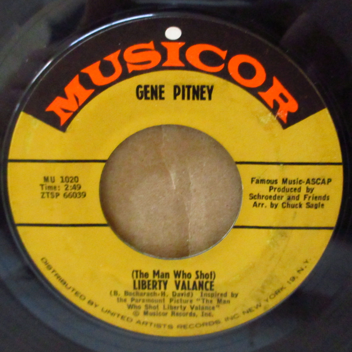 GENE PITNEY (ジーン・ピットニー)  - (The Man Who Shot) Liberty Valance (US '62 オリジナル7インチ+カンパニースリーブ) 全米4位の大ヒット！