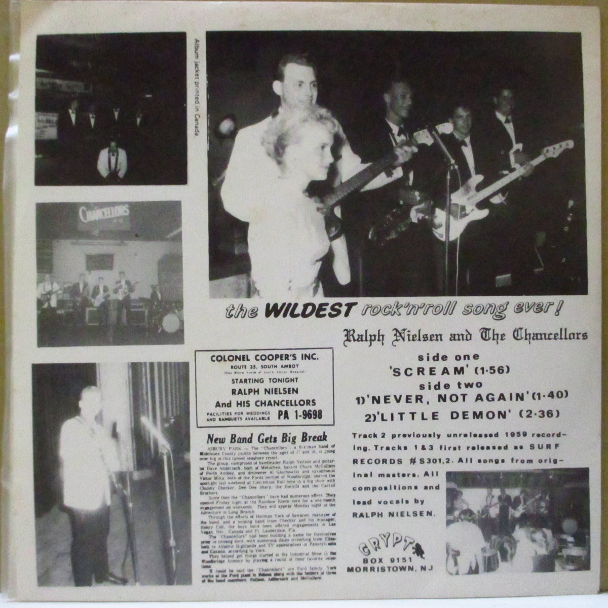 RALPH NIELSEN & THE CHANCELLORS (ラルフ・ニールセン＆ザ・チャンセラーズ)  - Scream +2 (US ジャケ付き正規再発 7インチ) The 5678s他のカヴァ原曲、絶叫R&Rガレージ！
