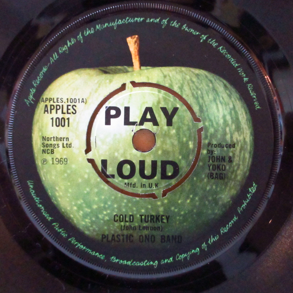 JOHN LENNON (PLASTIC ONO BAND) (ジョン・レノン (プラスチック・オノ・バンド))  - Cold Turkey (UK '69 オリジナル「ラウンドセンター 7インチ+アップル・ダイカット黒スリーブ)