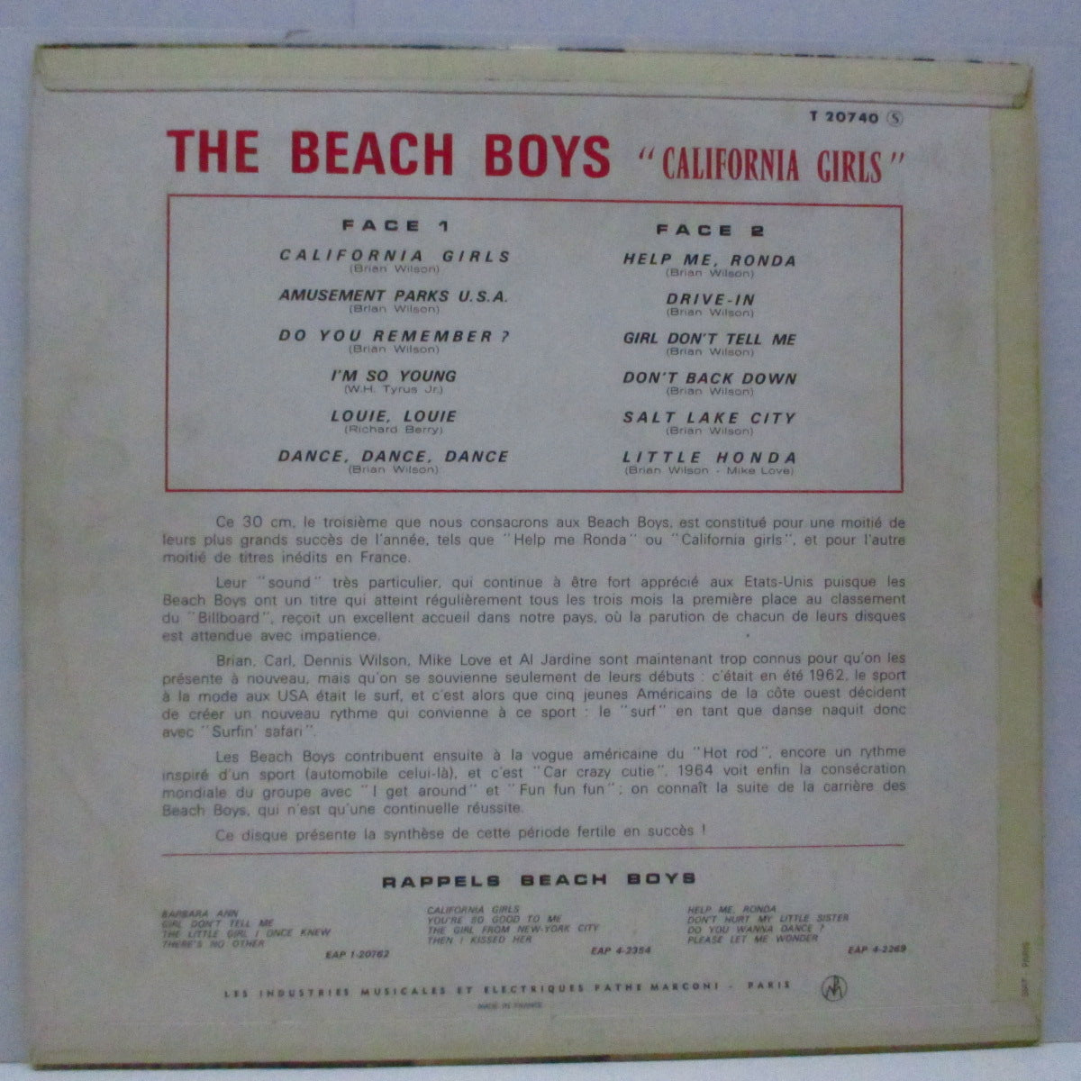 BEACH BOYS (ビーチ・ボーイズ)  - California Girls (France オリジナル「ステレオ」LP/CFS) '66年フランスのみの全12曲入りコンピ！