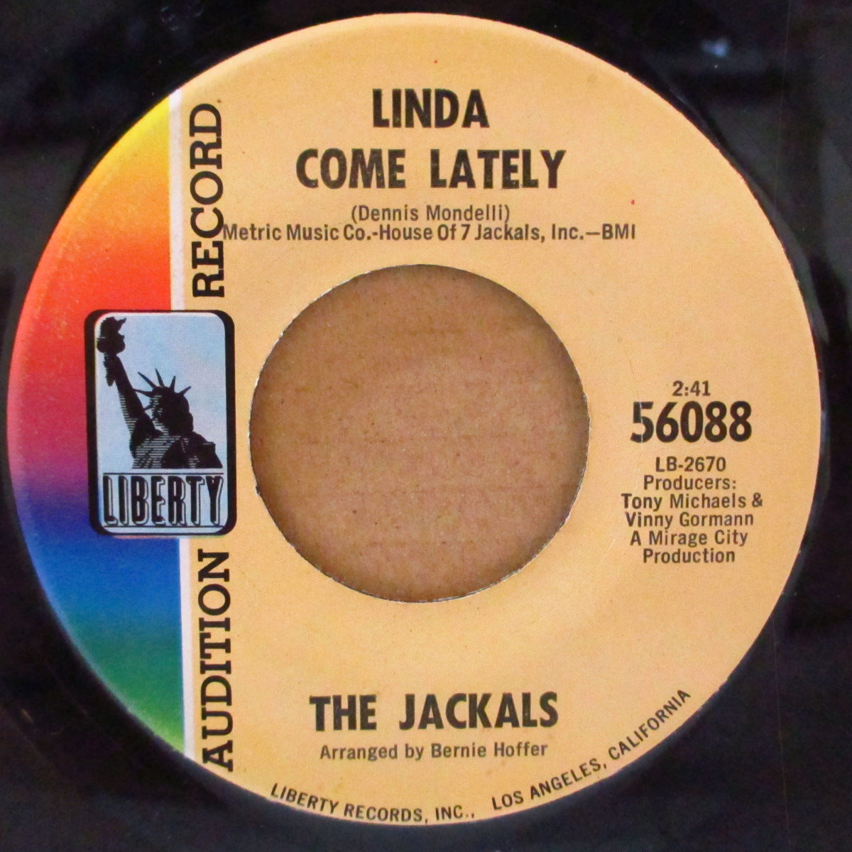 JACKALS, THE (ザ・ジャッカルズ)  - Linda Come Lately (US '69 プロモ・ラベ7インチ)美メロ・ミッドテンポ・サンシャインポップ・ノーザン！