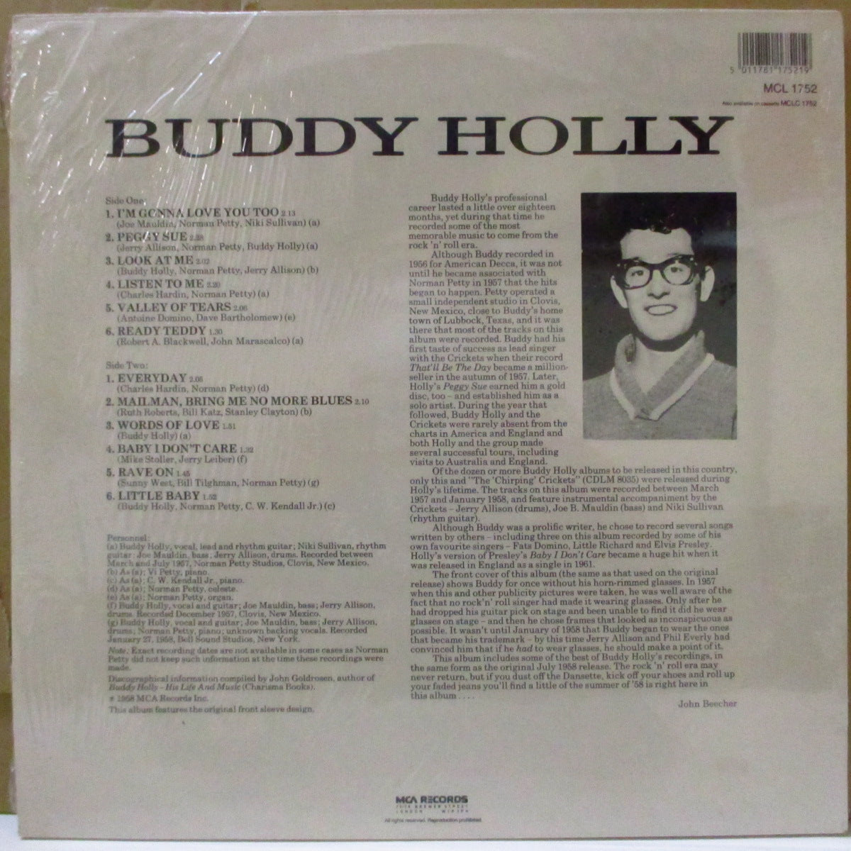 BUDDY HOLLY (バディ・ホリー)  - Buddy Holly (UK '85 再発モノラル LP/バーコード・ジャケ) '58年ソロ名義デビュー・アルバム