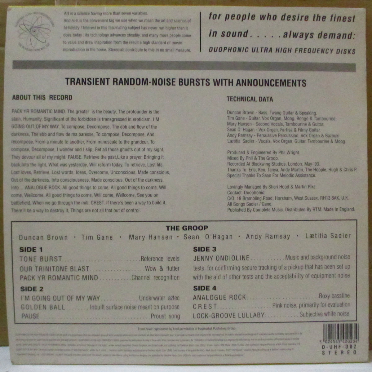 STEREOLAB (ステレオラブ)  - Transient Random-Noise Bursts With Announcements (UK オリジナル 2xLP+固紙インナー) '93年3rdアルバム