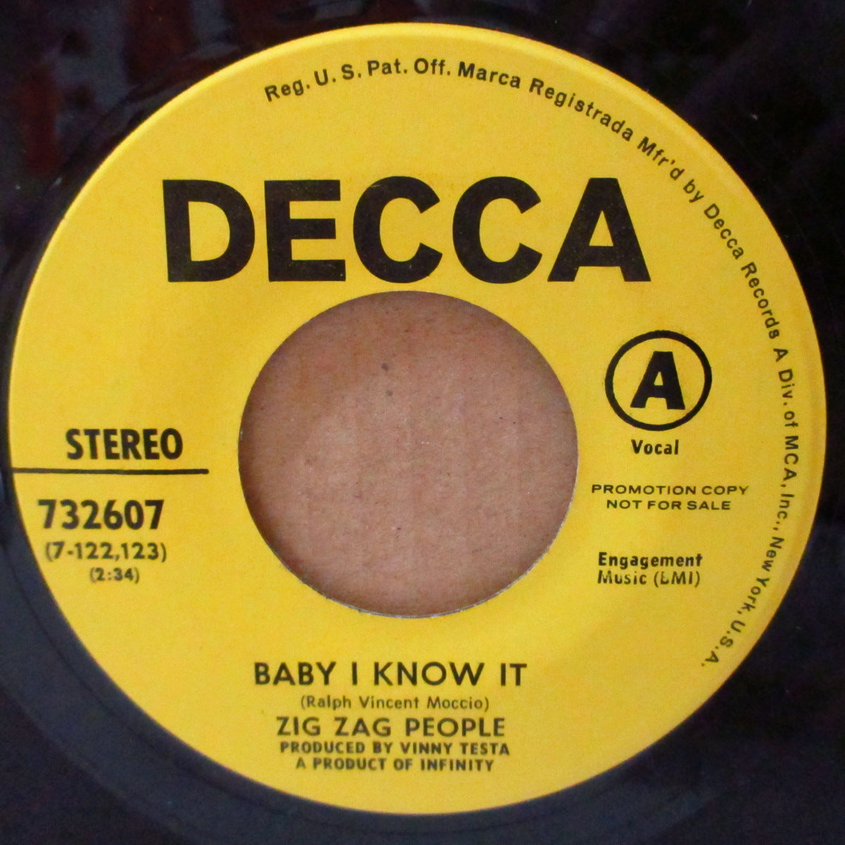 ZIG ZAG PEOPLE, THE (ザ・ジグザグ・ピープル)  - Baby I Know It (US '69 プロモ・黄ラベ 7インチ)NY ソフト・サイケポップ！