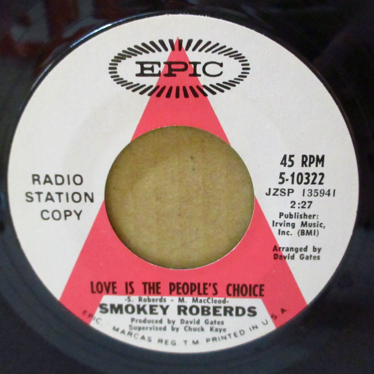 SMOKEY ROBERDS (スモーキー・ロバーズ　= The PARADEのメンバー)  - Love Is The People's Choice (US '68 プロモ「赤A 白ラベ」7インチ)ソフトロック名曲！