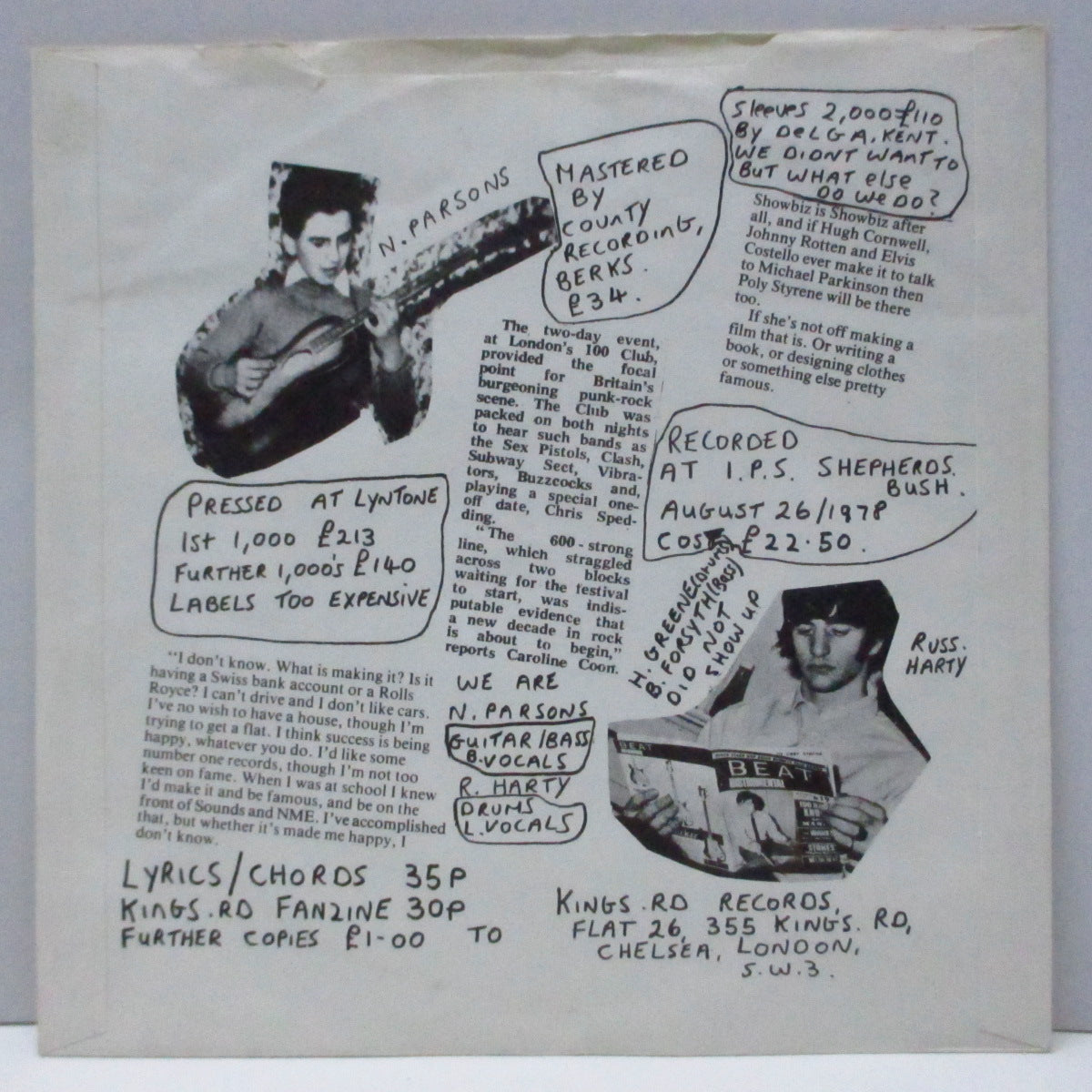 TELEVISION PERSONALITIES (テレヴィジョン・パーソナリティーズ)  - Where's Bill Grundy Now? (UK '78 再発「A面のみゴム印有」白ラベ 7"/表に曲目有マット紙折り返し「Headless Man」ジャケ) セカンドEP !