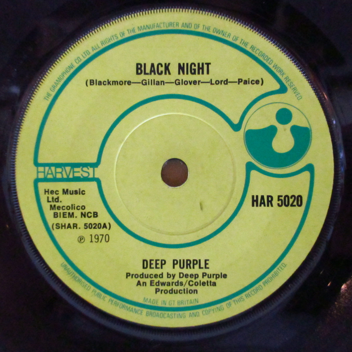 DEEP PURPLE (ディープ・パープル)  - Black Night (UK '70 オリジナル「GRAMOPHONEリム・フラットセンター」7インチ/HAR 5020)