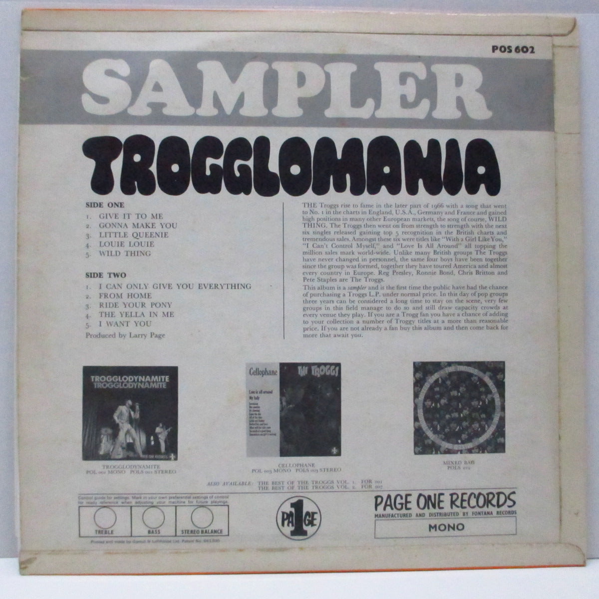 TROGGS (トロッグス)  - Trogglomania (UK オリジナル「モノラル」LP/表面コーティング三面折り返ジャケ) ペイジワン社期サンプラー！