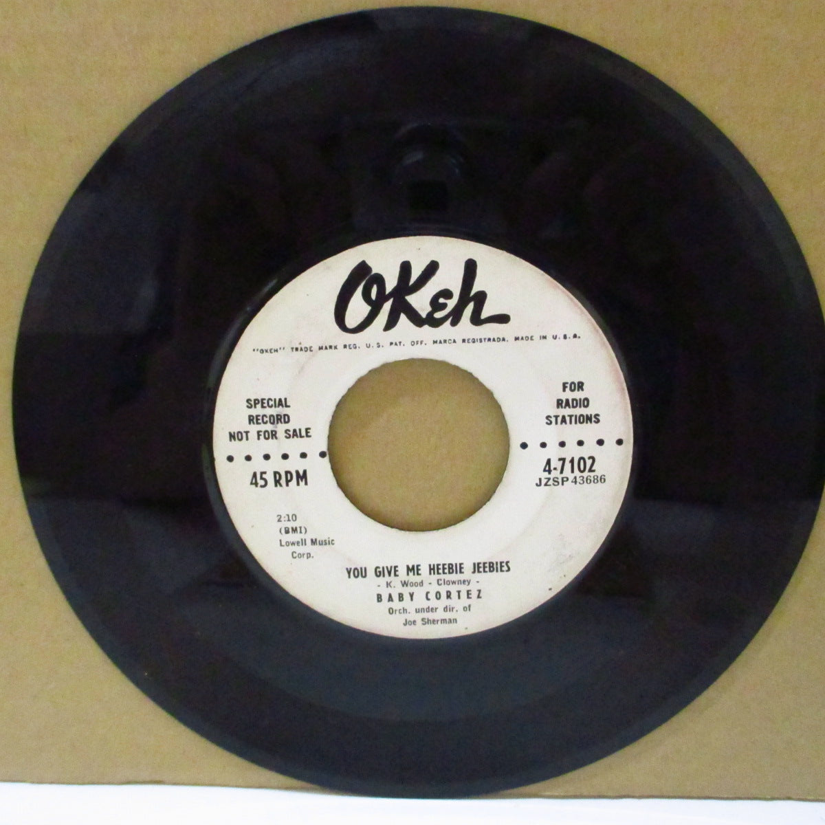 BABY CORTEZ（DAVE "BABY" CORTEZ) (デイブ・ベイビー・コルテス)  - You Give Me Heebie Jeebies (US '58 プロモ・白ラベ7インチ)爆裂ブラックロックンロール・ジャイヴァー&ストロールR&B