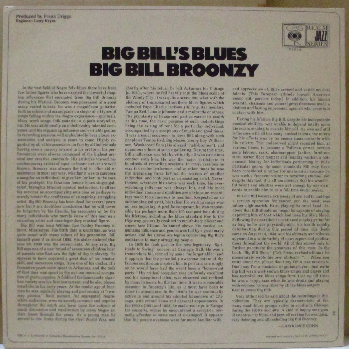 BIG BILL BROONZY (ビッグ・ビル・ブルーンジー)  - Big Bill's Blues (UK '70年代初頭再発「グリーン・ラベ ver」モノラル LP) デルタ・ブルース界巨匠'36〜'41年音源全16曲収録コンピ！