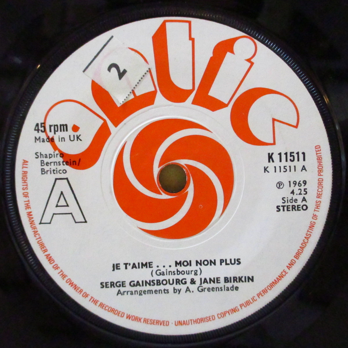 JANE BIRKIN & SERGE GAINSBOURG (ジェーン・バーキン & セルジュ・ゲンズブール)  - Je T'aime Moi Non Plus (UK '74 再発「ソフト紙ヌード・ジャケ」付きシングル) 18禁名曲！