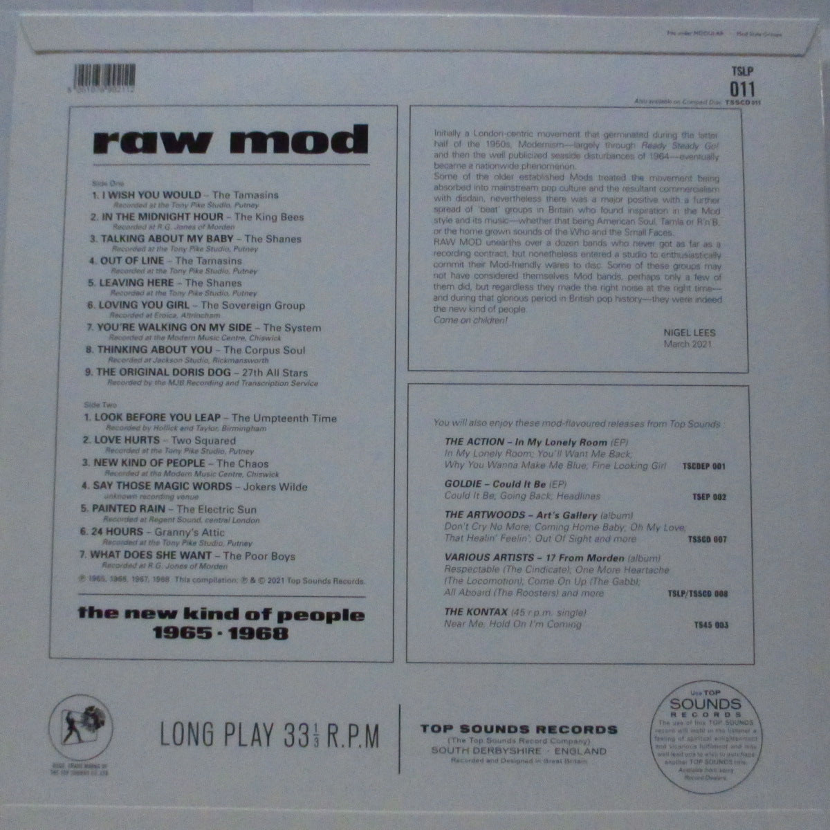 V.A. (未発表アセテート&プライベートプレス・コンピ！)  - Raw Mod : The New Kind Of People 1965 • 1968 (UK 限定180g「モノラル」LP/表面コーティング折り返しジャケ)