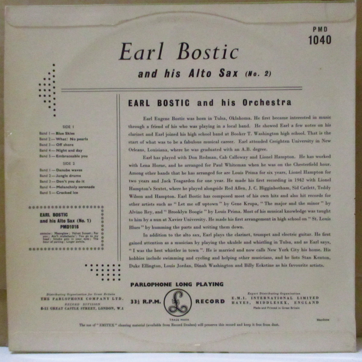 EARL BOSTIC (アール・ボスティック)  - Earl Bostic And His Alto Sax (No.2) (UK '56 オリジナル 10インチ モノラル LP)英国独自編集コンピ！