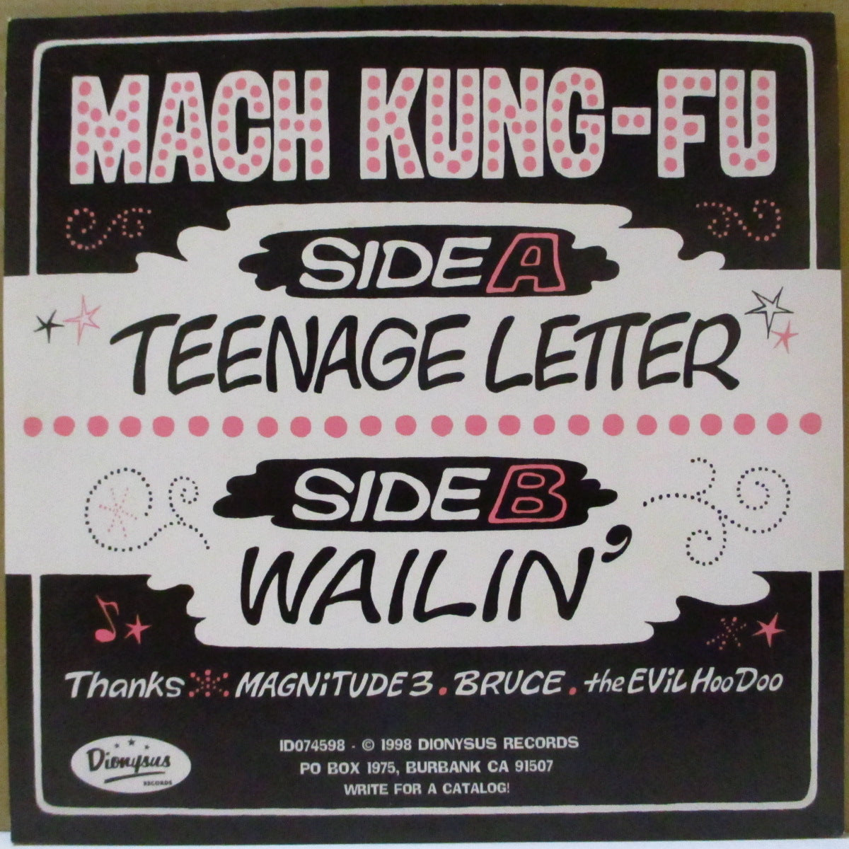 MACH KUNG FU (マッハ・カンフー)  - Teenage Letter (US '98 オリジナル 7インチ/光沢固紙ジャケ)