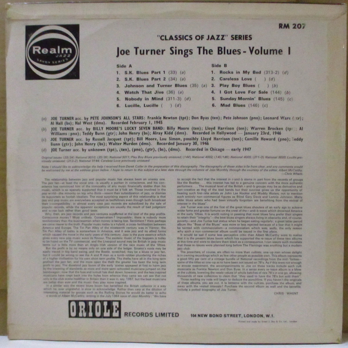 JOE TURNER (ジョー・ターナー)  - Sings The Blues Vol. 1 (UK '64 再発モノラル LP/表面コーティング折り返しジャケ) '45〜'47年ナショナル社期コンピ！