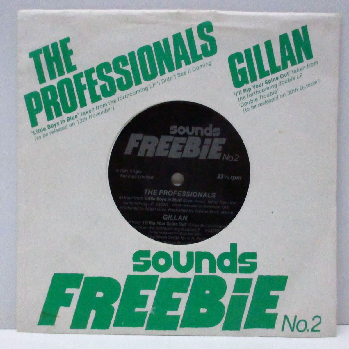 PROFESSIONALS, THE / GILLAN (ザ ・プロフェッショナルズ / ギラン)  - Sounds Freebie No. 2 (UK オリジナル片面フレキシ/サウンズ誌のカスタム・ダイカットジャケ)