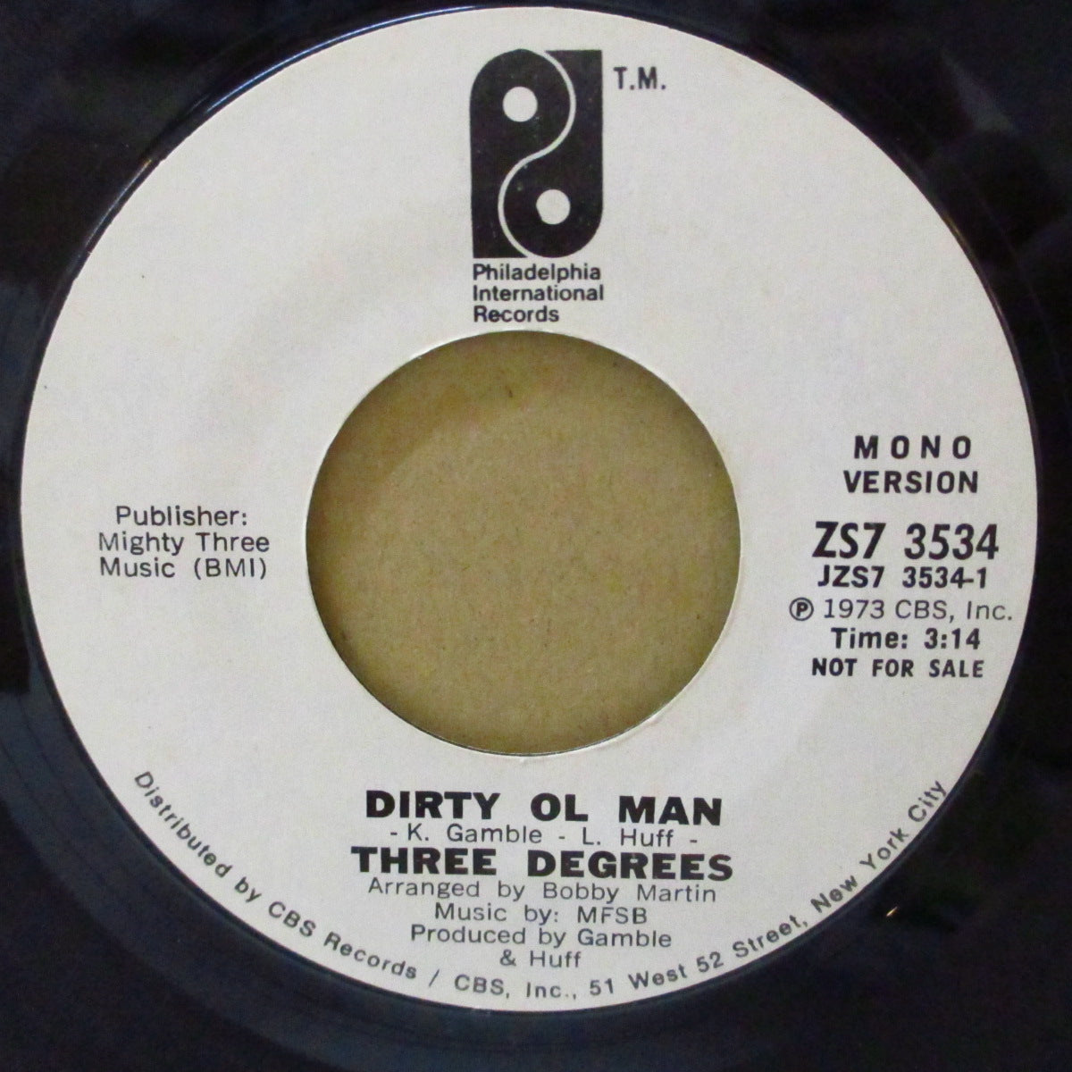 THREE DEGREES, THE (ザ・スリー・ディグリーズ)  - Dirty Ol Man (US '73 プロモ両面同曲7インチ+カンパニースリーブ)ディスコ・クラシック！