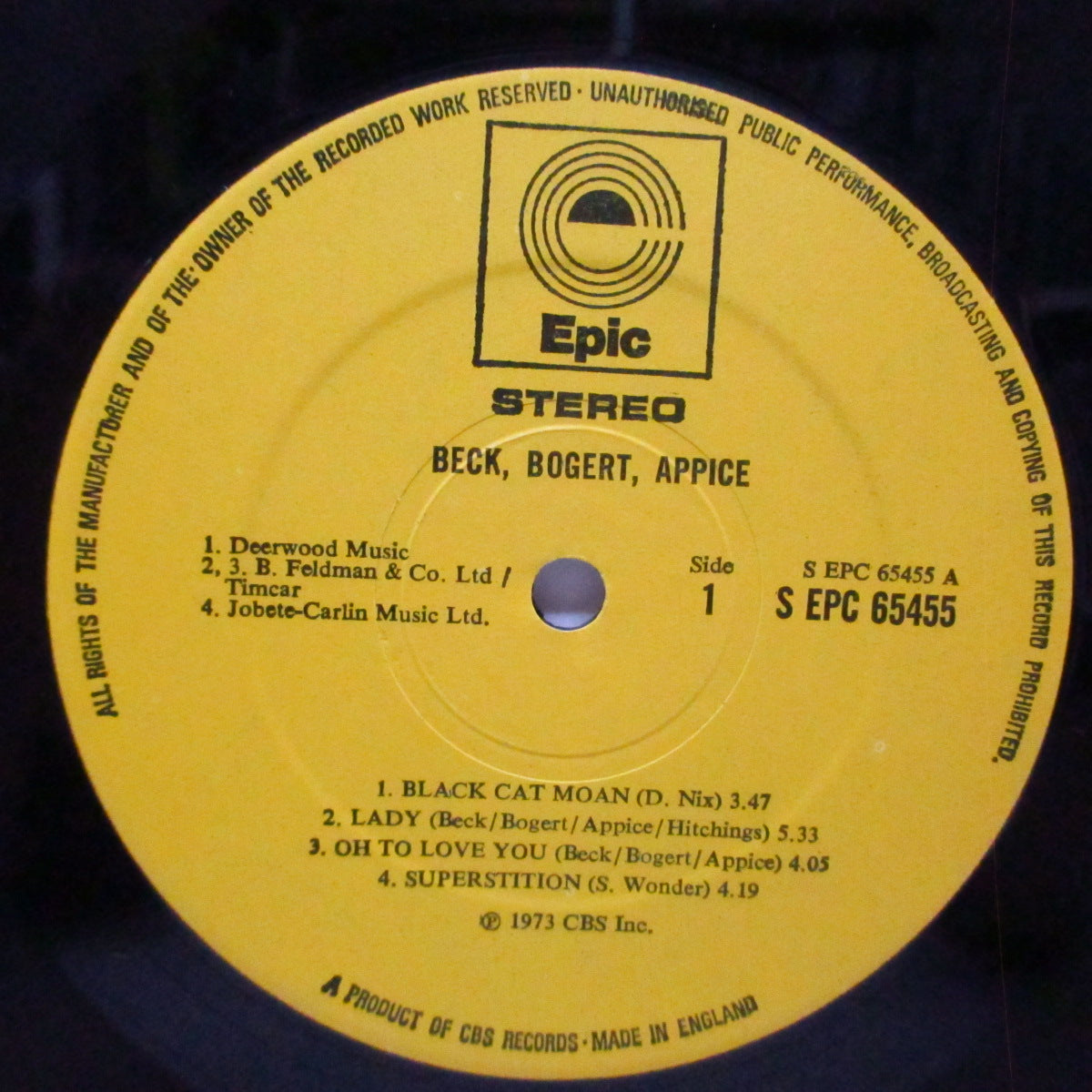 BECK, BOGERT & APPICE (ベック・ボガート & アピス)  - Beck, Bogert & Appice (UK 70's 再発「ボックスロゴ」黄色ラベLP/光沢ジャケ) '73年デビュー・アルバム !