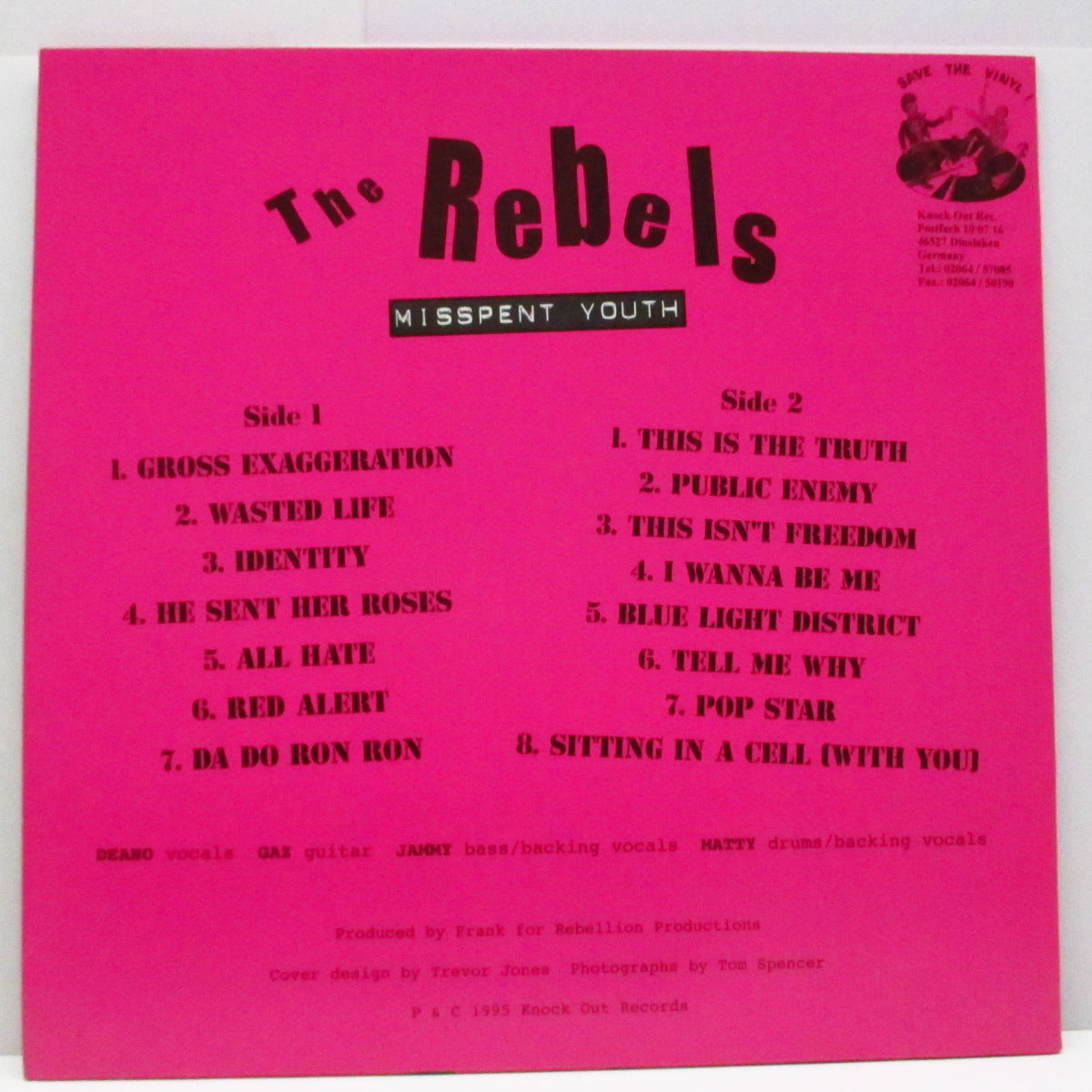 REBELS, THE (ザ・レベルズ)  - Misspent Youth (German オリジナル「ブラックヴァイナル」LP+インサート）'95年唯一アルバム！