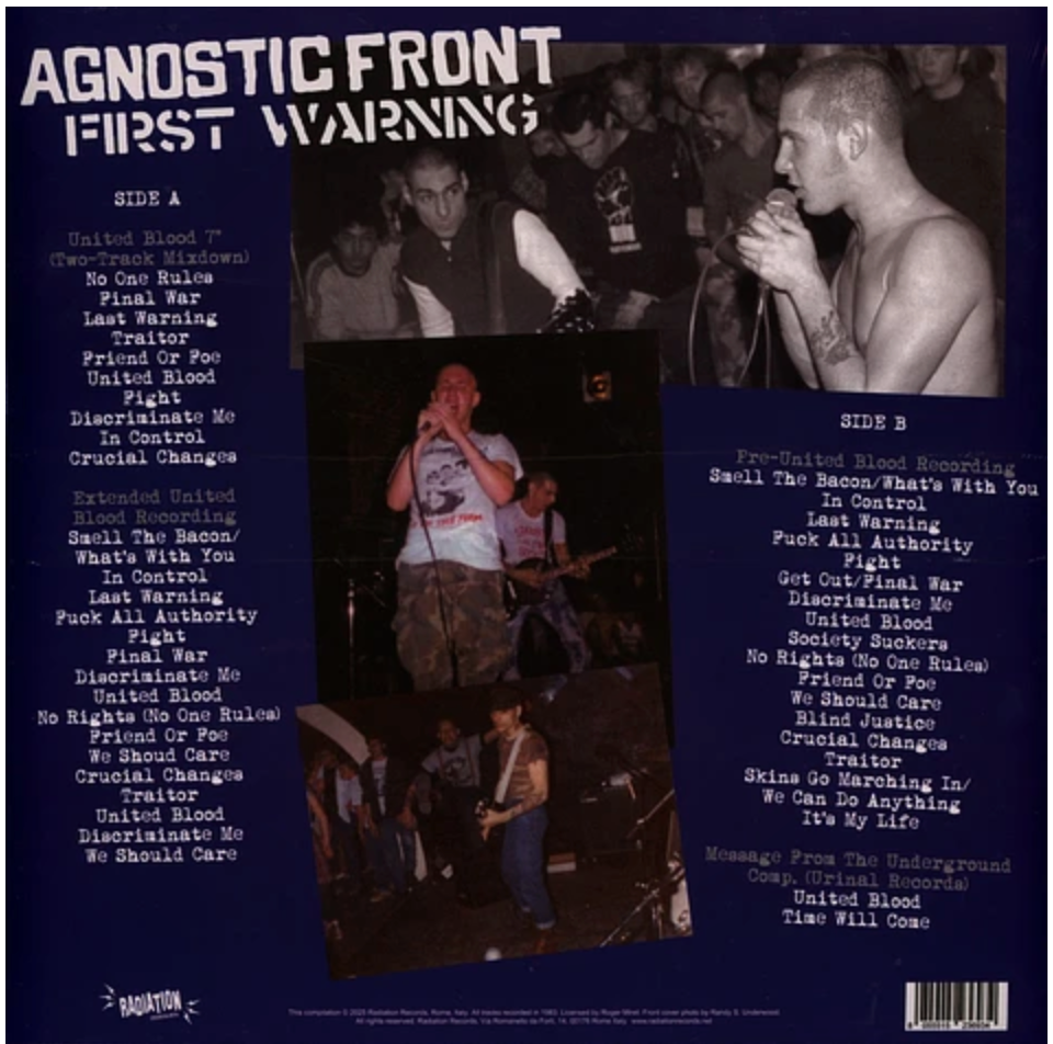 AGNOSTIC FRONT (アグノスティック・フロント) - First Warning - The 'United Blood' Era Recordings, New York City, 1983 (Italy 限定再発「ブルーヴァイナル」LP/ New) 怒涛の全47曲 !