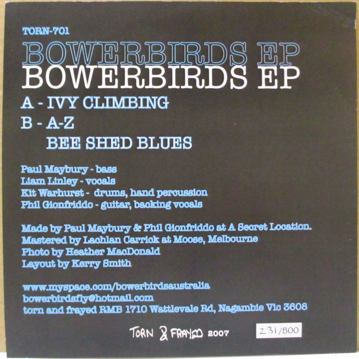 BOWERBIRDS (バワーバーズ)  - Ivy Climbing +2 (OZ '07 限定500枚3曲入り 7インチ/ナンバリング入り光沢固紙ジャケ)