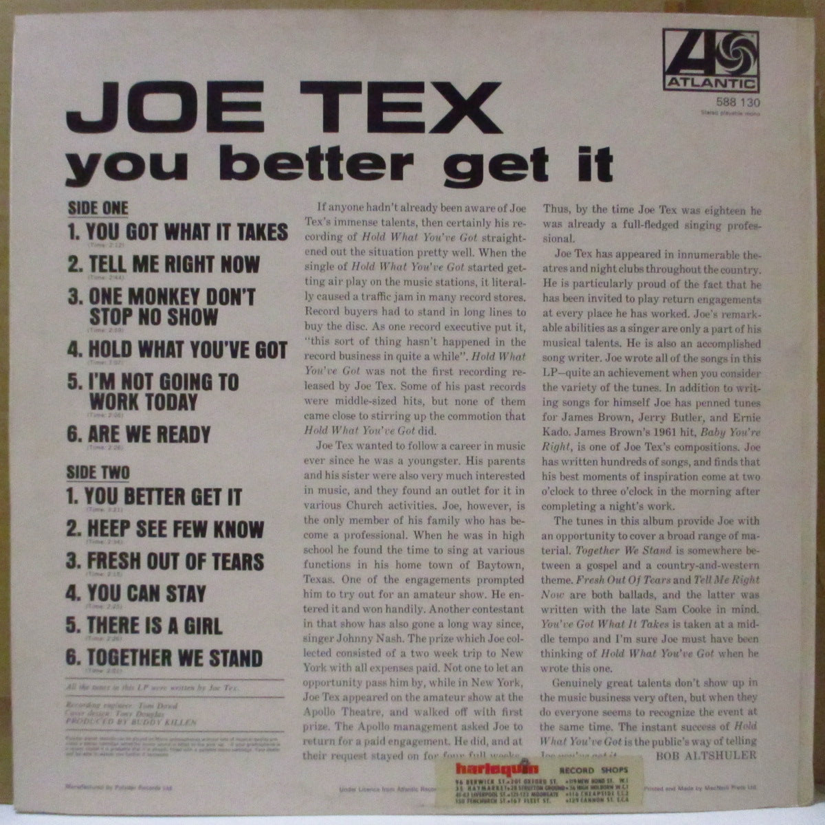 JOE TEX (ジョー・テックス)  - You Better Get It (UK '65 オリジナル・モノラルLP/表面コーティング・ジャケ)英国独自デザインジャケのデビューアルバム。近年稀な奇跡の美品！