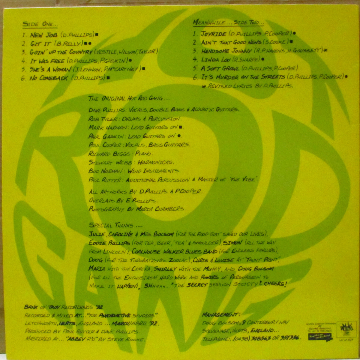 DAVE PHILLIPS & THE HOT ROD GANG (デイヴ・フィリップス・アンド・ザ・ホット・ロッド・ギャング)  - Look Out (UK オリジナル LP+インナー) '92年アルバム