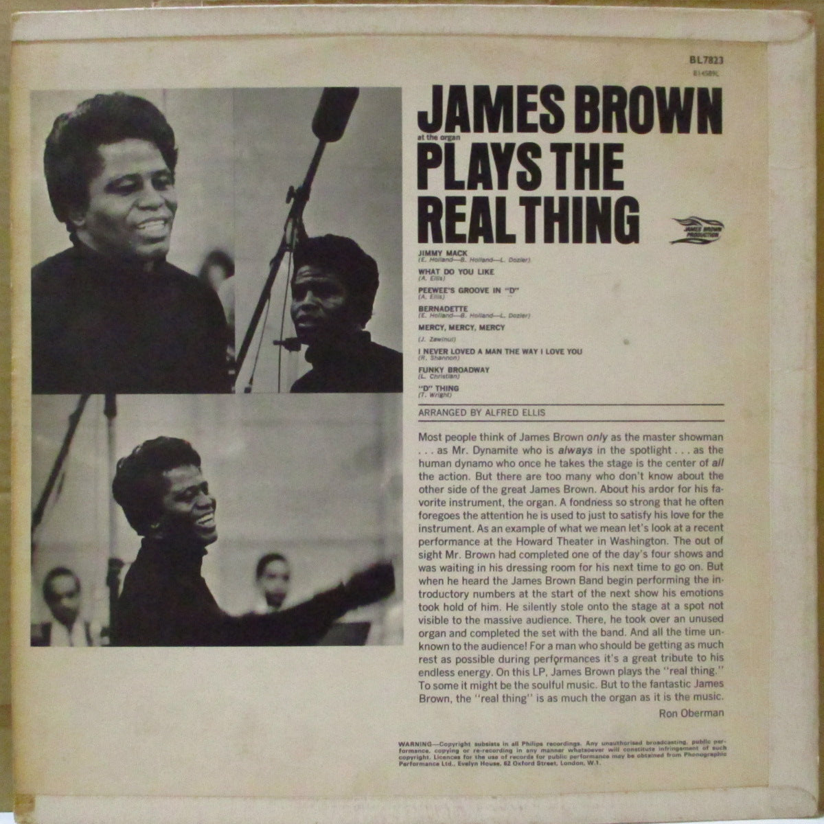 JAMES BROWN (ジェームス・ブラウン)  - At The Organ Plays The Real Thing (UK '67 オリジナル・モノラル LP/光沢紙質折り返しジャケ) オルガン・モッド・ジャズ・インスト・アルバム！
