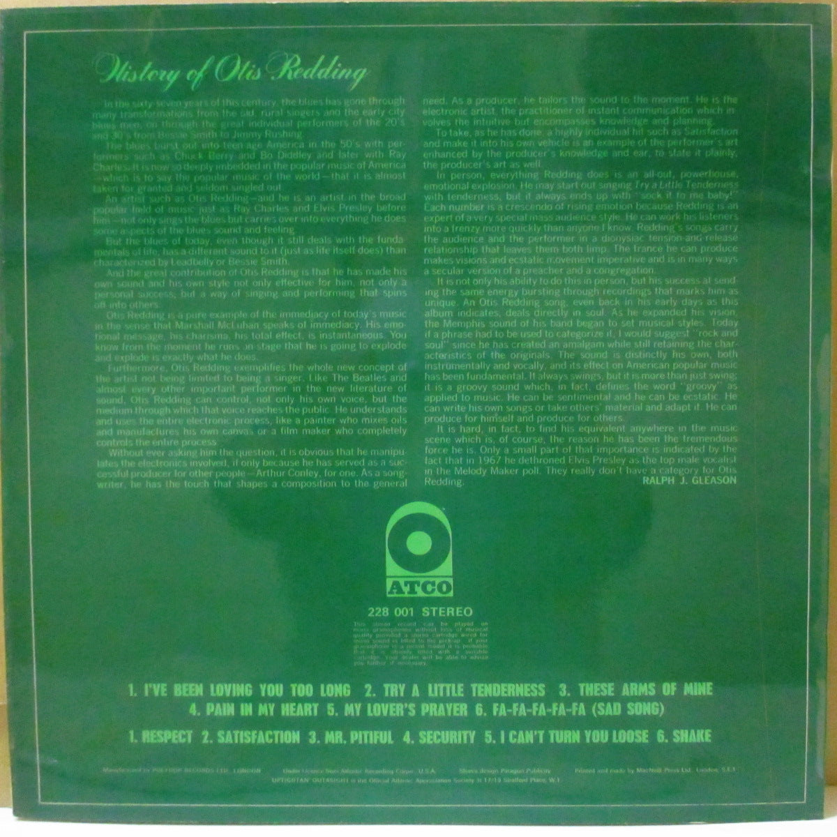 OTIS REDDING (オーティス・レディング)  - History Of Otis Redding (UK '69「初回再発モノラル」LP/両面コーティングジャケ) 近年稀な美品！