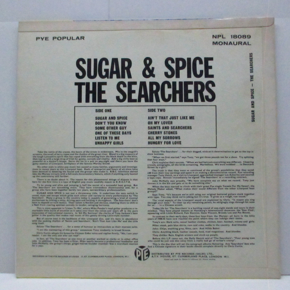 SEARCHERS (サーチャーズ)  - Sugar & Spice (UK オリジナル「モノラル」LP/ 表面光沢三面折り返ジャケ) '63年セカンドアルバム！