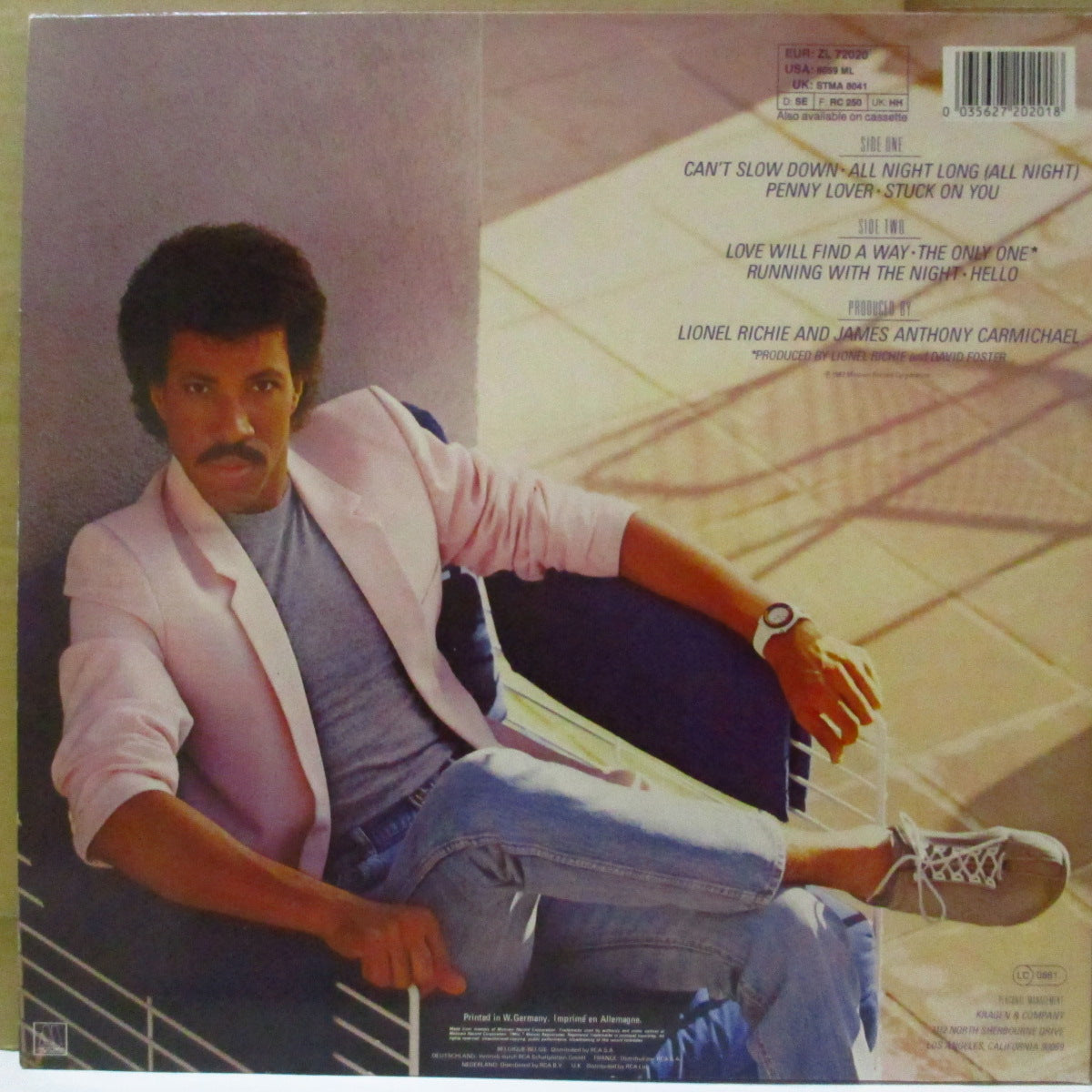 LIONEL RICHIE (ライオネル・リッチー)  - Can't Slow Down (EU '85 再発品番「ZL 72020」ステレオLP;インナー/見開きジャケ)大ヒット「All Night Log」収録。