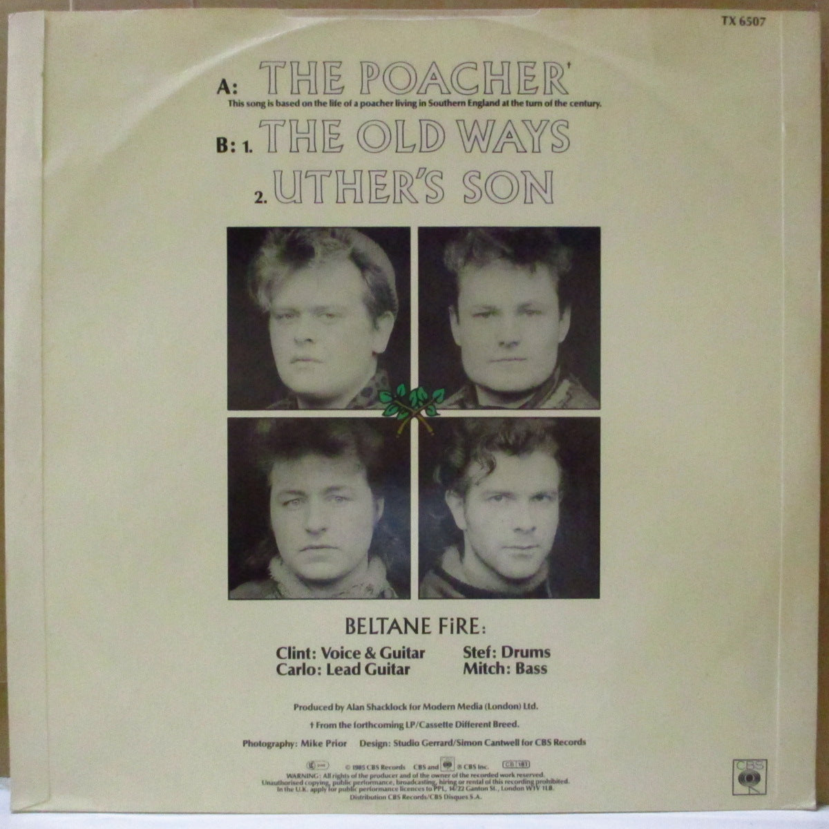 BELTANE FIRE (ベルテイン・ファイヤー： 元ブルーキャッツ)  - The Poacher - Extened Mix +2 (UK '85 オリジナル3曲入り 12インチ/光沢折り返しジャケ)