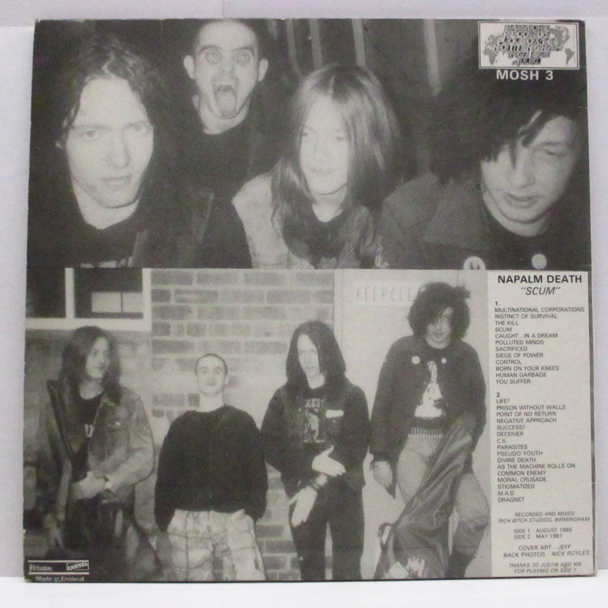 NAPALM DEATH (ナパーム・デス)  - Scum (UK '87 再発 LP/「オレンジ」ジャケ）インサート無し！