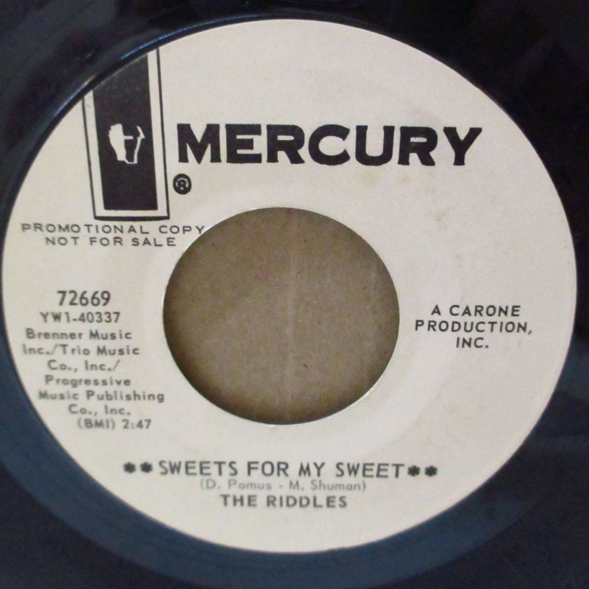 RIDDLES, THE (ザ・リドルズ)  - Sweets For My Sweet (US '67 マーキュリー社プロモ7インチ+カンパニースリーブ)サーチャーズ名曲の清涼ガレージカバー & 哀愁マイナーコード・ポップ・ビート