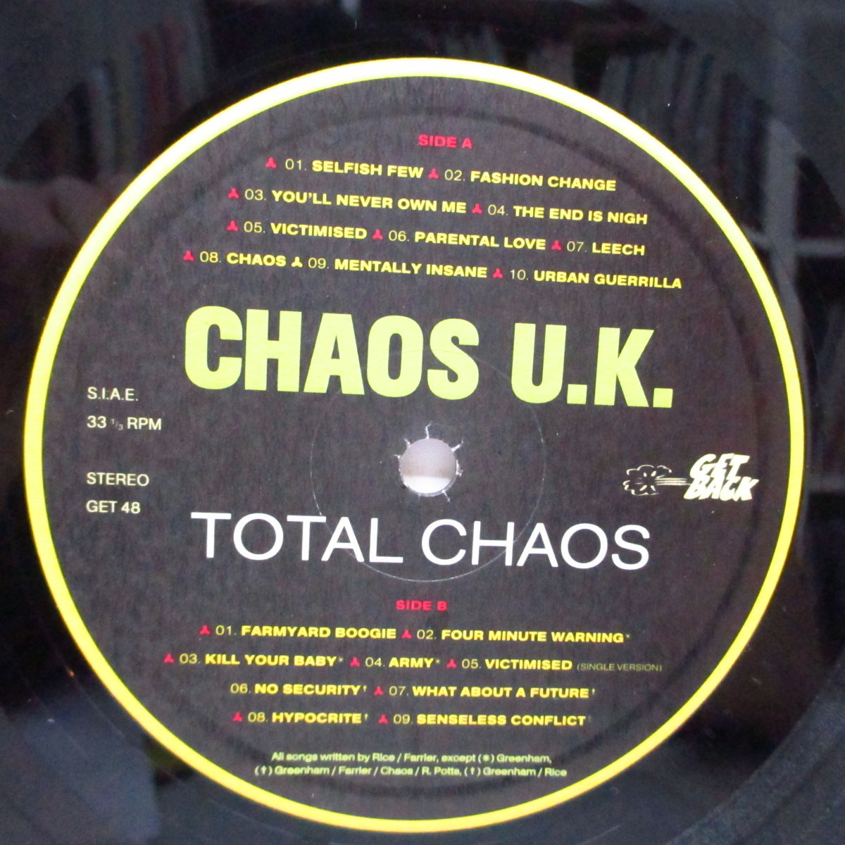 CHAOS U.K. (カオス U.K.)  - Total Chaos : The Singles (Italy '99 再発 LP/GET 48) 初期コンピ！