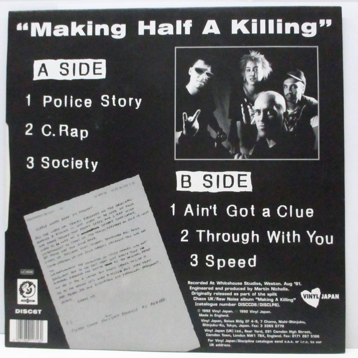 CHAOS U.K. (カオス U.K. )  - Making Half A Killing (UK オリジナル 12") 「ロウノイズ」とのスプリットLPからカット !