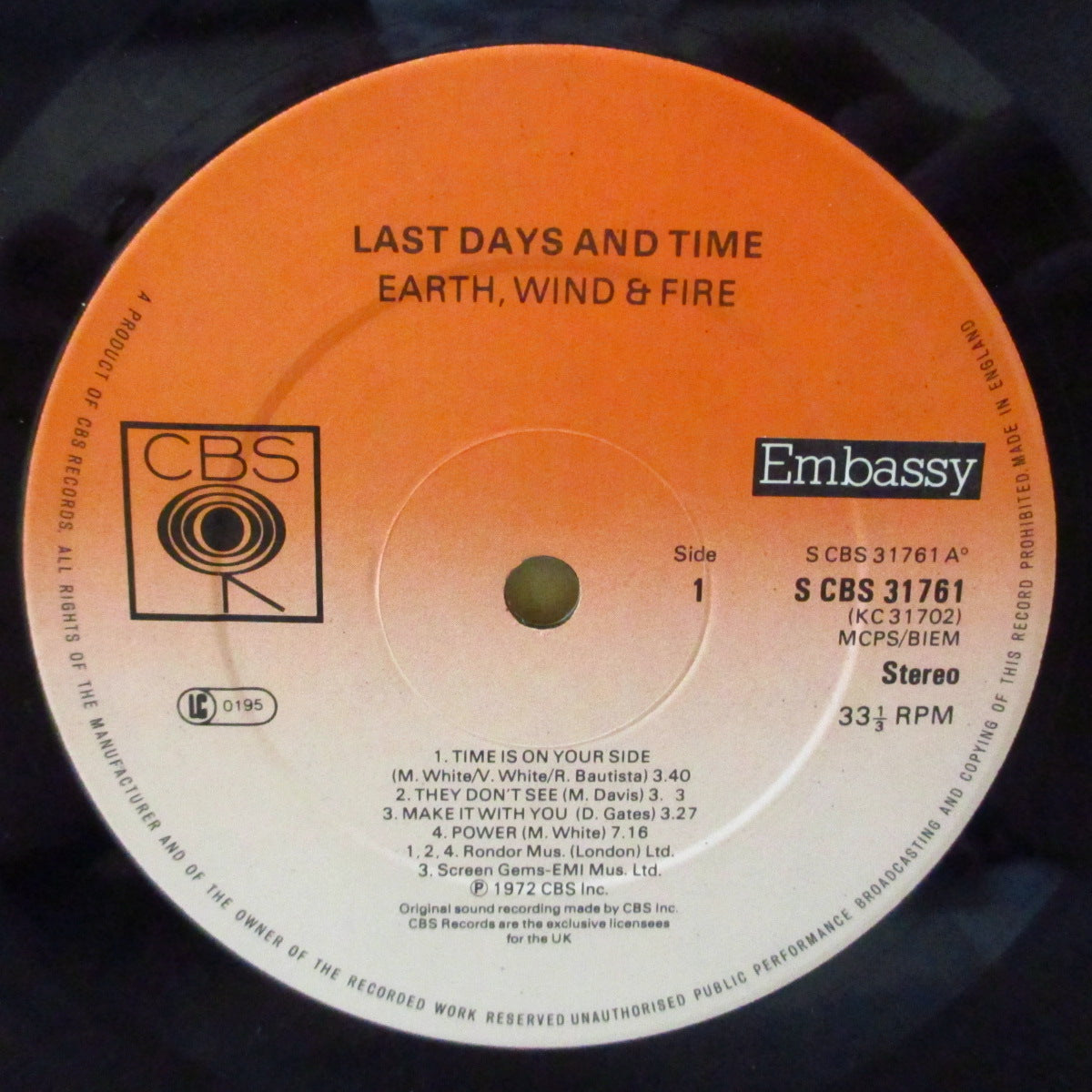 EARTH, WIND & FIRE (アース・ウィンド・アンド・ファイアー)  - Last Days And Time (UK '79 再発ステレオ LP)名作サード・アルバム！美品。