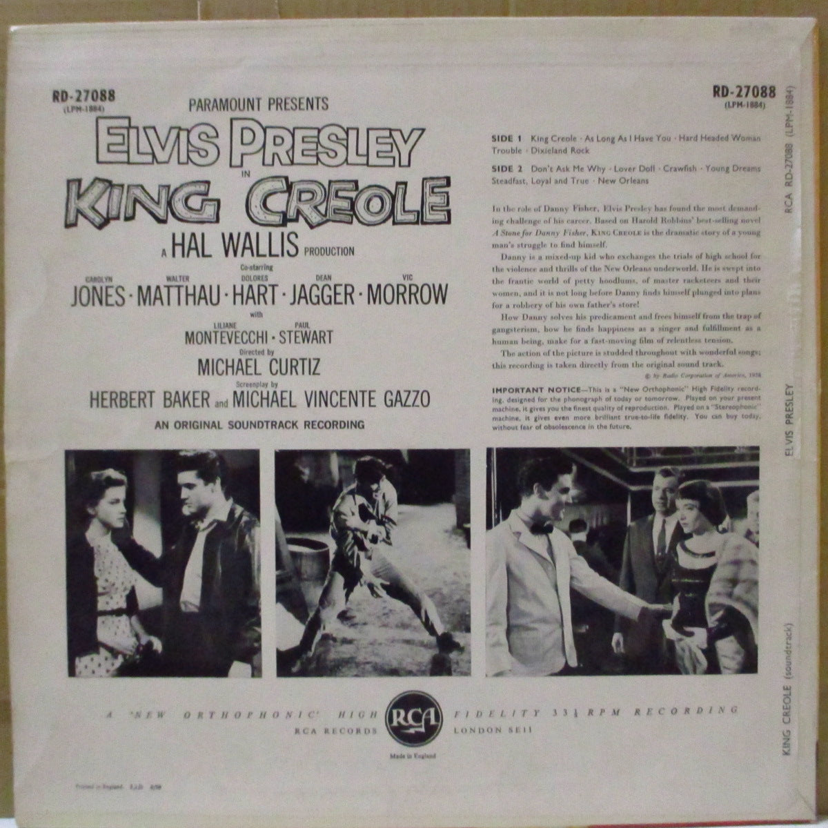 ELVIS PRESLEY (エルヴィス・プレスリー)  - King Creole (UK オリジナル「RCA シルバー・スポット黒ラベ」モノラル LP/「Danny Fisher に訂正」表面コーティング・ジャケ)