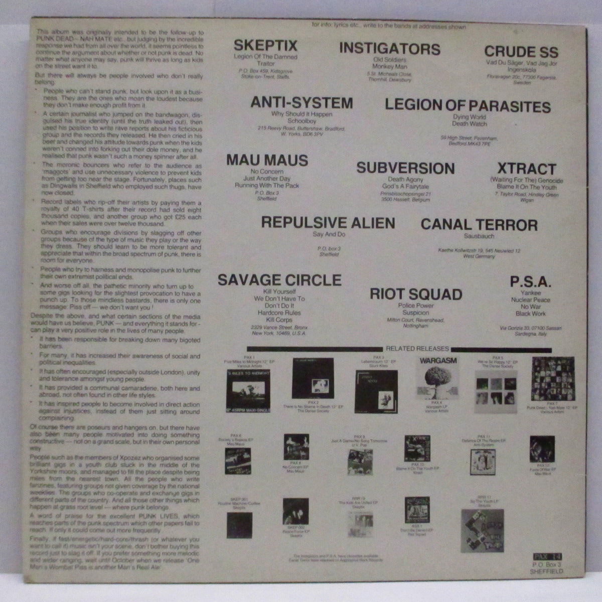 V.A. ('84年各国ハードコア・コンピ！)  - Bollox To The Gonads〜Here's The Testicles (UK オリジナル LP/「Warning」ステッカー欠)