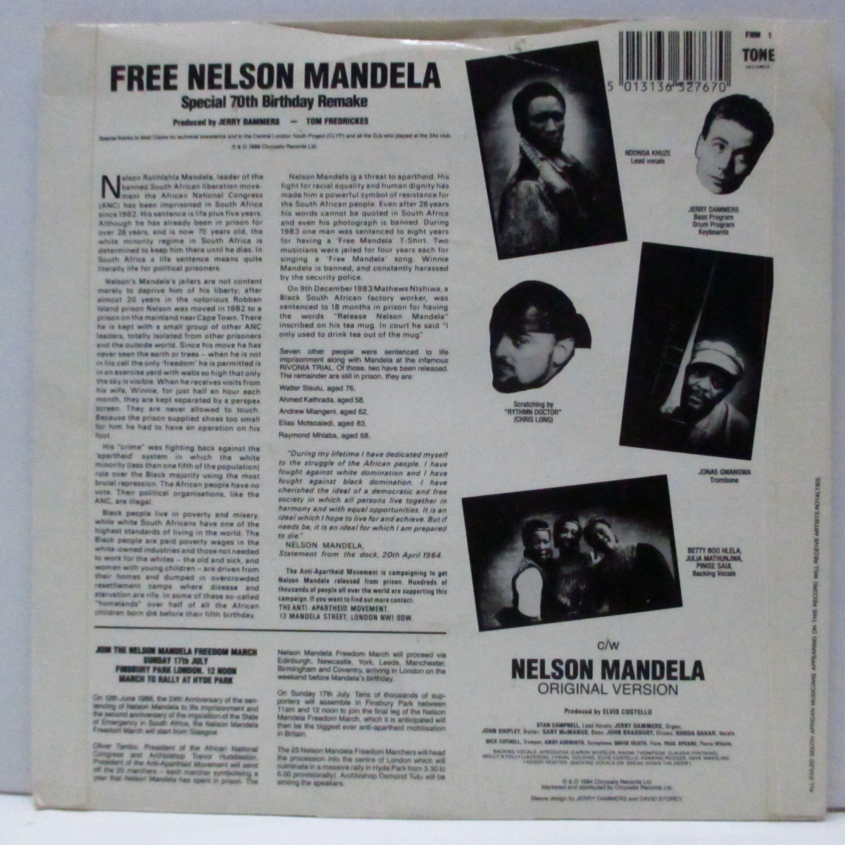 SPECIAL AKA, THE (SPECIALS, THE) (ザ・スペシャル AKA)  - Free Nelson Mandela : UK Special 70th Birthday Remake (UK '88 再発 7"/光沢固紙折り返しジャケ付)「スペシャル70歳記念リメイク」Ver !