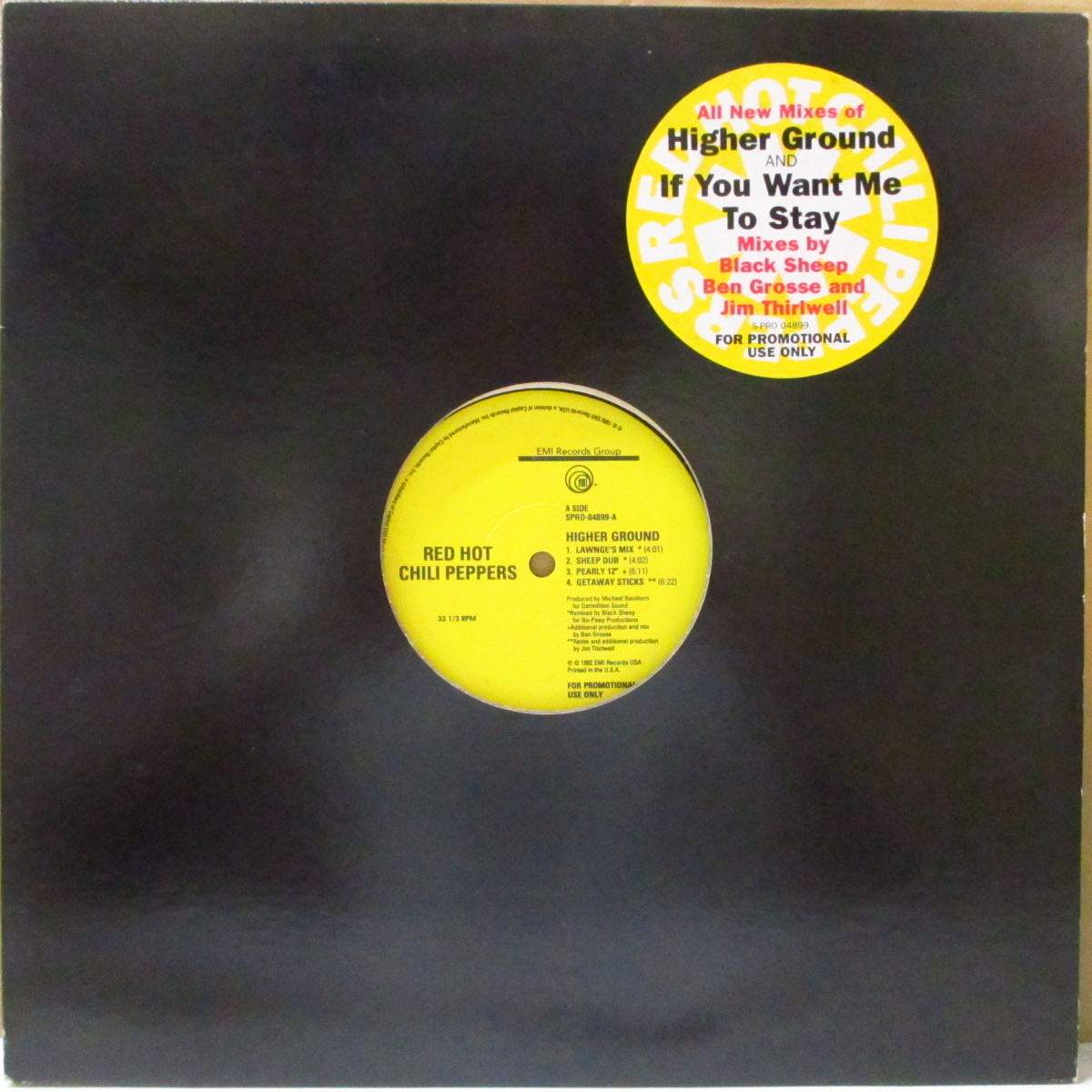RED HOT CHILI PEPPERS (レッド・ホット・チリ・ペッパーズ)  - Higher Ground / If You Want Me To Stay (US '92 プロモ6曲入りEP 12インチ/レアステッカー付きダイカット光沢ジャケ)