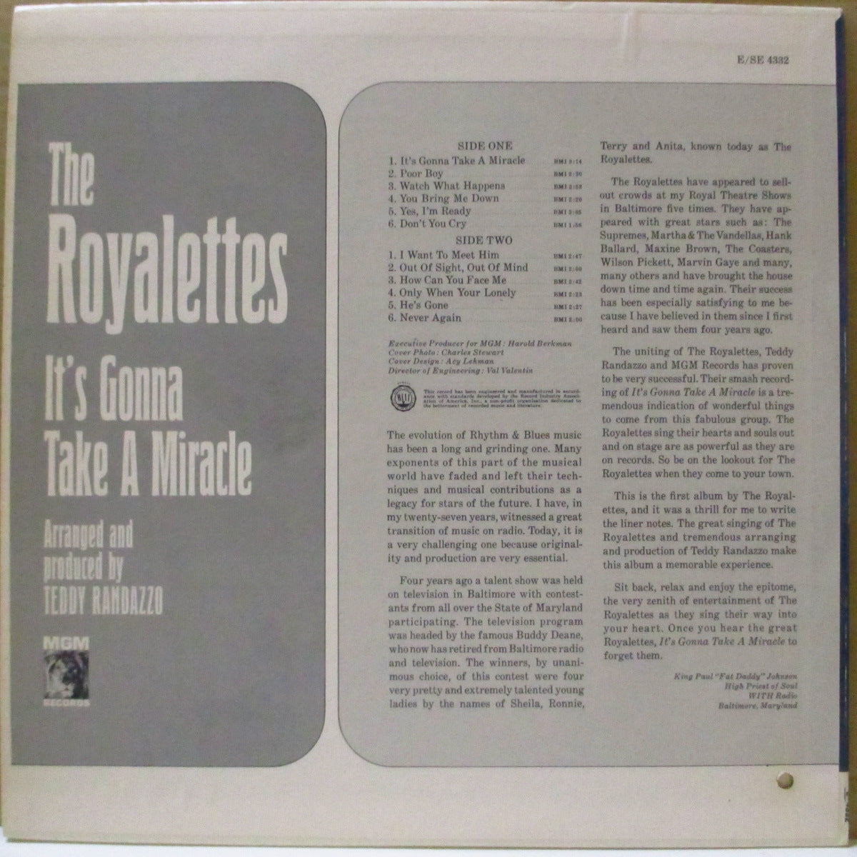 ROYALETTES, THE (ザ・ロイヤレッツ)  - It's Gonna Take A Miracle (US '65 オリジナル・モノラル LP/宣伝ステッカー付きジャケ) 名作デビュー・アルバム
