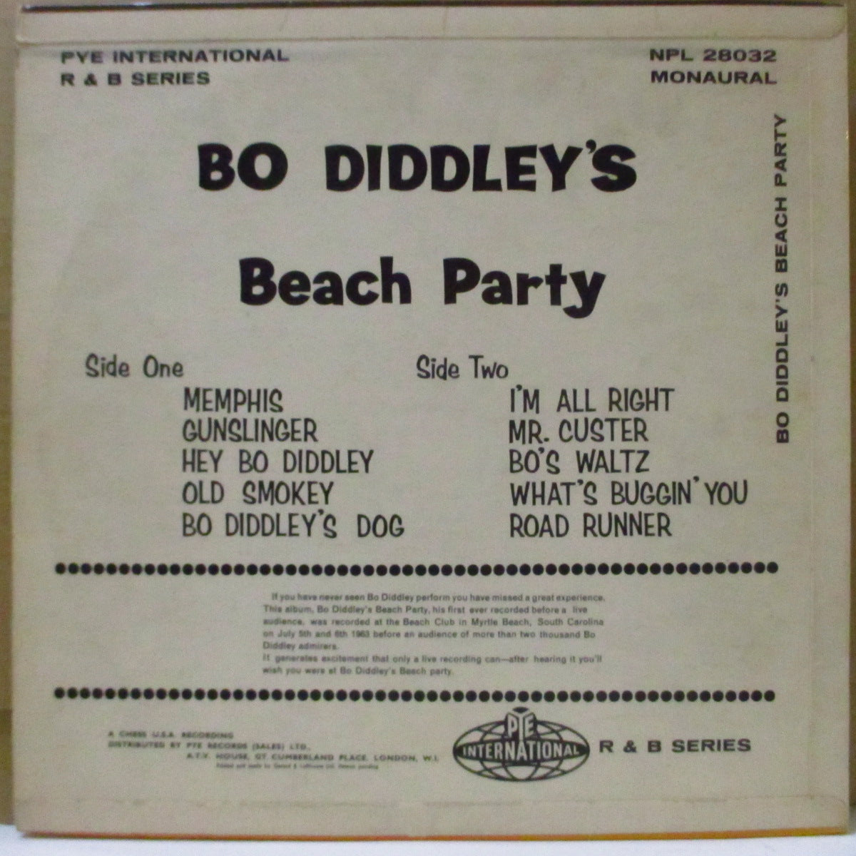 BO DIDDLEY (ボ・ディドリー)  - Bo-Diddley's Beach Party (UK '64 オリジナル・モノラル LP/表面コーティング折り返しジャケ)