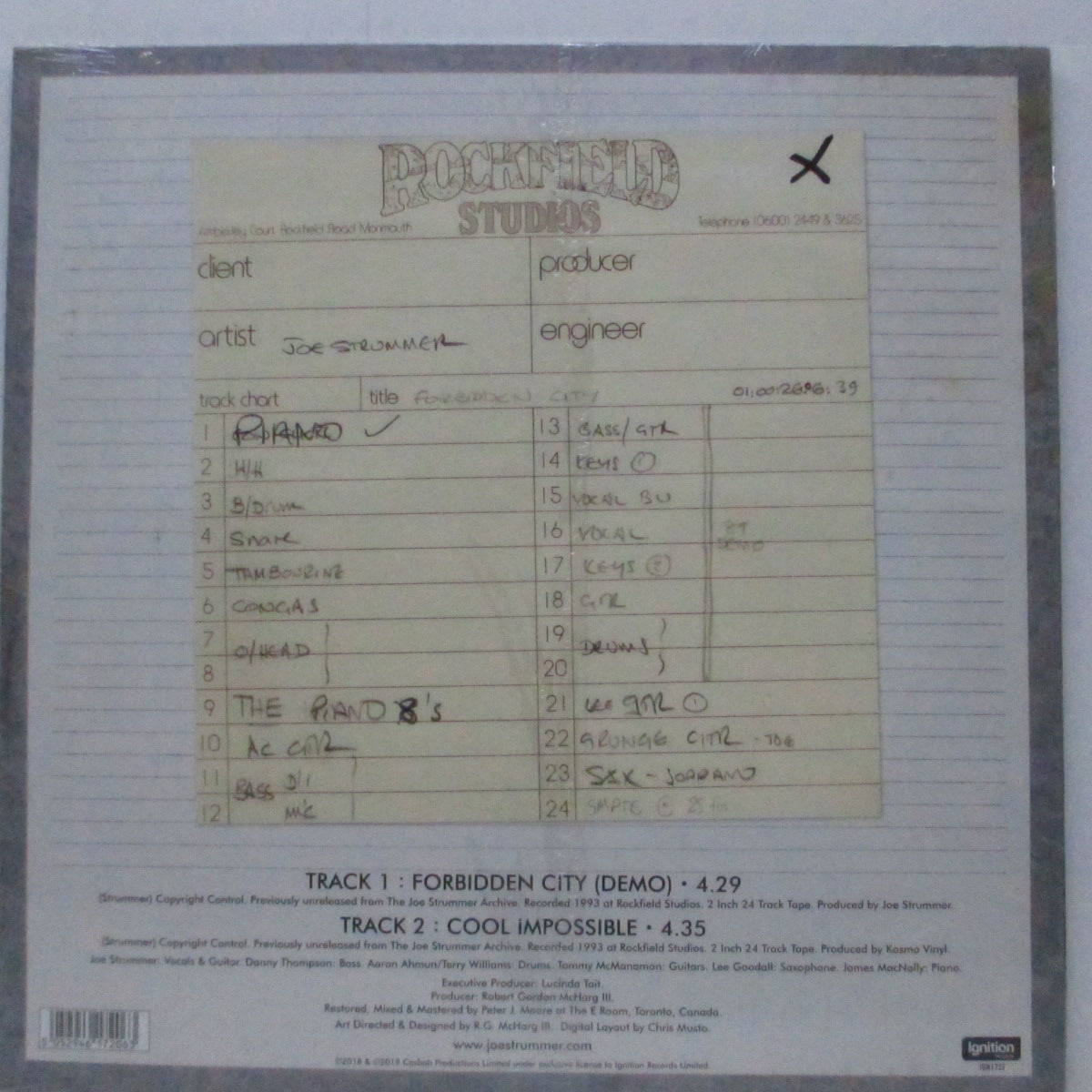 JOE STRUMMER (ジョー・ストラマー)  - Forbidden City : Demo (Worldwide「RSD 2019」3,000枚限定 180g 12"/ 「廃盤 New」 ) '93年の未発表音トラック！