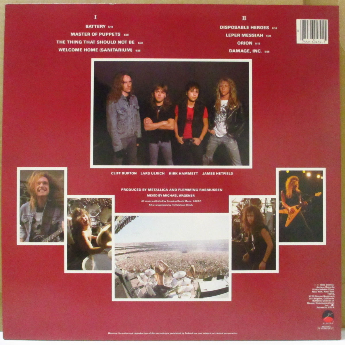 METALLICA (メタリカ)  - Master Of Puppets (US オリジナル「黒&赤ラベ」 LP+インナー/バーコードあり光沢ジャケ) '86年3rdアルバム