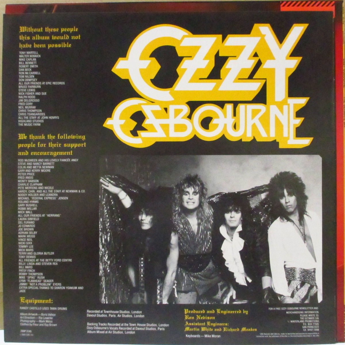OZZY OSBOURNE (オジー・オズボーン)  - 罪と罰 - The Ultimate Sin (Japan オリジナル LP+帯, 見開きライナー) '86年4thアルバム