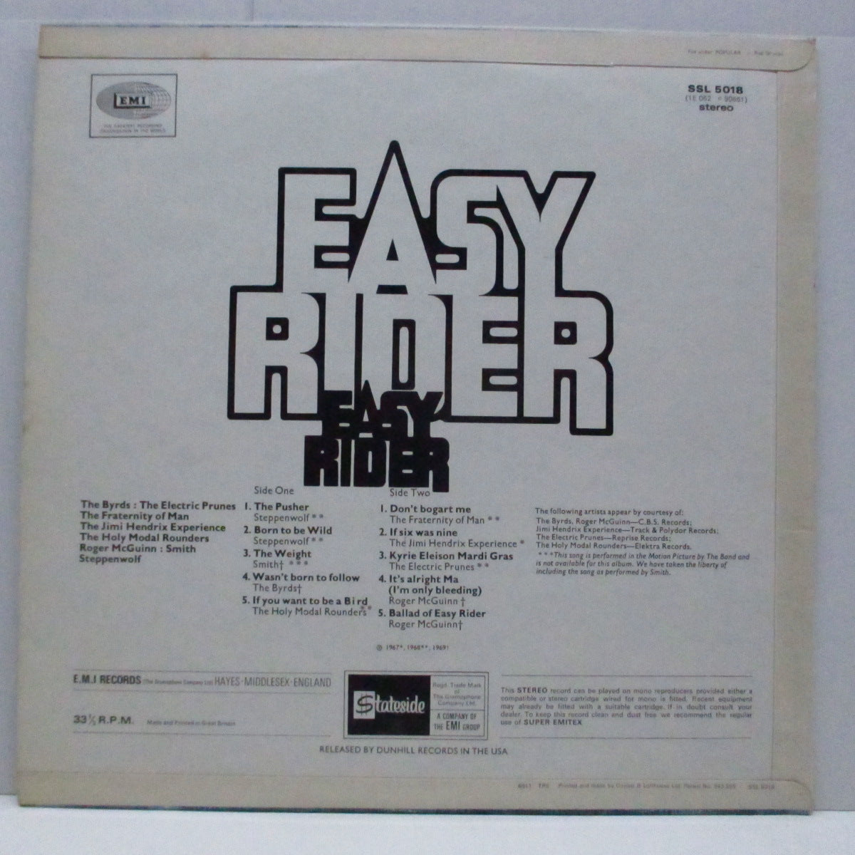 O.S.T. (デニス・ホッパー『イージー・ライダー』サウンドトラック)  - Easy Rider (UK 70's再発「オレンジラベ」 LP/表面コーティング3面折り返しジャケ)
