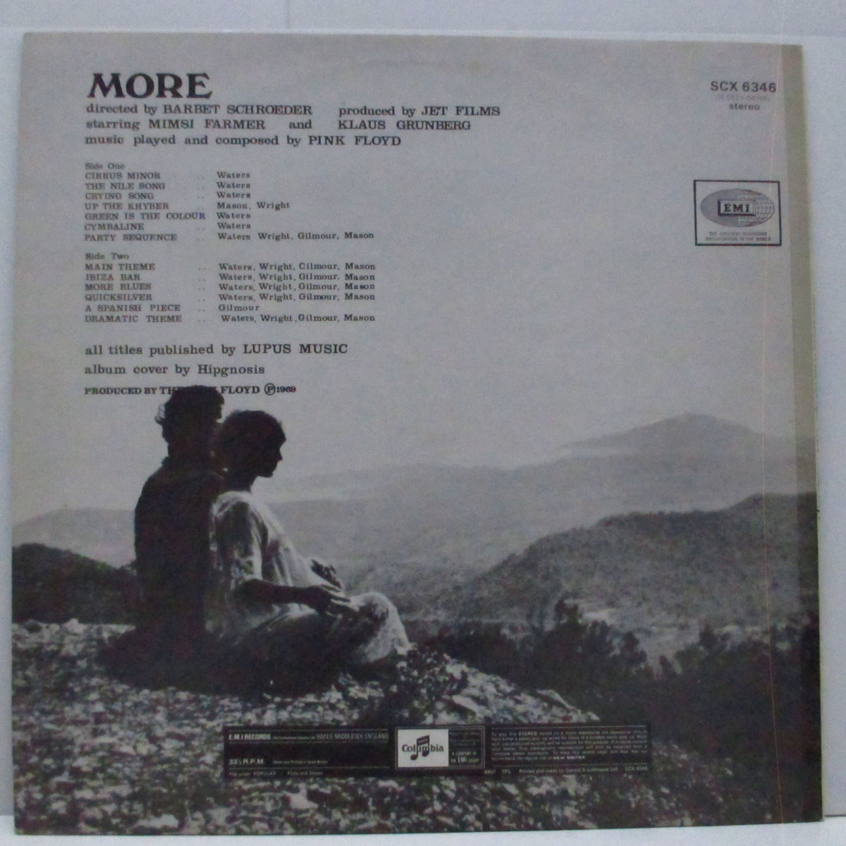 PINK FLOYD (ピンク・フロイド)  - Soundtrack From The Film "More" (UK '73 再発「EMIリム、2xEMIロゴ」ステレオ LP/表面コーティングジャケ) 裏ジャケカップルが東向き白黒バージョン !
